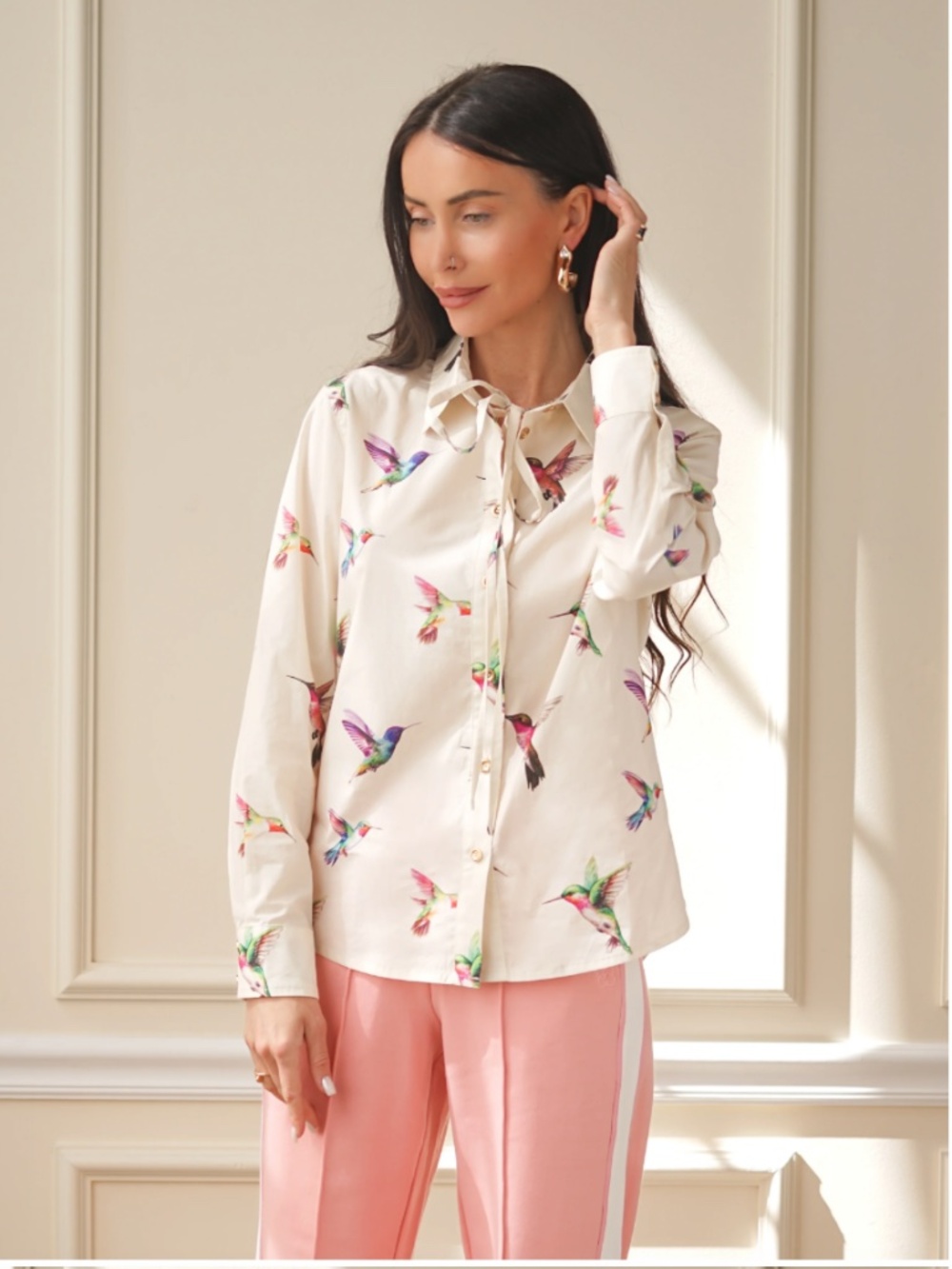 SECRETARIAT POPLIN SHIRT - HUMMINGBIRDS by CARE TUCKER - Picture 5 of 9